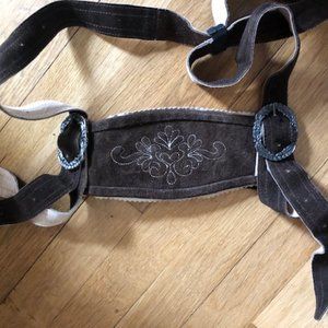 Leather lederhosen brace dark brown with buckles